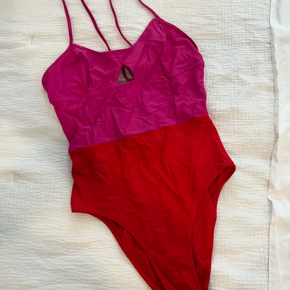 Summersalt Pink and Red Color Block One Piece Swimsuit